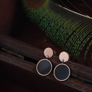 Tarohi JewelsStainless Steel Rosegold Plated Black Disc Drop Earring-STNER 2883