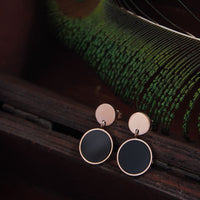 Tarohi Jewels Stainless Steel Rosegold Plated Black Disc Drop Earring-STNER 2883