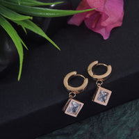 Tarohi Jewels Stainless Steel Rosegold Plated Square CZ Hoops Earring-STNER 2901