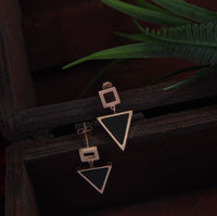 Tarohi JewelsStainless Steel Rosegold Plated Inlaid Black Triangle Shaped Drop Earring-STNER 2907