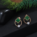 Tarohi JewelsStainless Steel Rosegold Plated Green Clover Stud Earring-STNER 2925