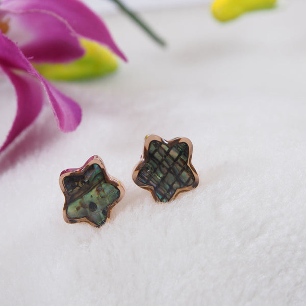 Tarohi Jewels Stainless Steel Rosegold Plated Star Shaped Abalone Stud Earring- STNER 3850