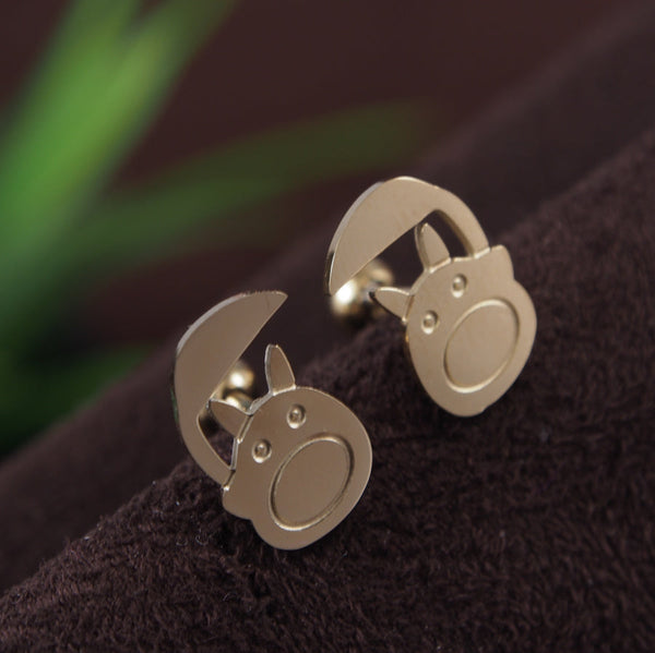 Tarohi JewelsStainless Steel Gold Plated Bunny Stud Earring- STNER 3867