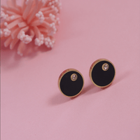 Tarohi JewelsStainless Steel Rosegold Plated Black Disc Stud Earring- STNER 3910