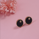 Tarohi Jewels Stainless Steel Rosegold Plated Black Disc Stud Earring- STNER 3910