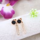 Tarohi Jewels Stainless Steel Rosegold Plated Mini Black Disc Rectangle Hollow Bar Drop Earring- STNER 4028