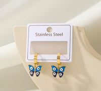 Tarohi JewelsStainless Steel Gold/Rosegold Plated Butterfly Evil Eye Hoops Earring- STNER 4930