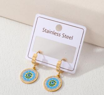 Tarohi JewelsStainless Steel Gold/Rosegold Plated Evil Eye Hoops Earring- STNER 4931