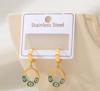 Tarohi Jewels Stainless Steel Gold/Rosegold Plated Oval Shape Evil Eye Hoops Earring- STNER 4934