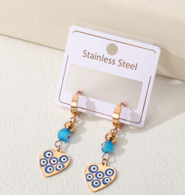 Tarohi Jewels Stainless Steel Evil Eye Heart Shape Hoops Earring - STNER 5059