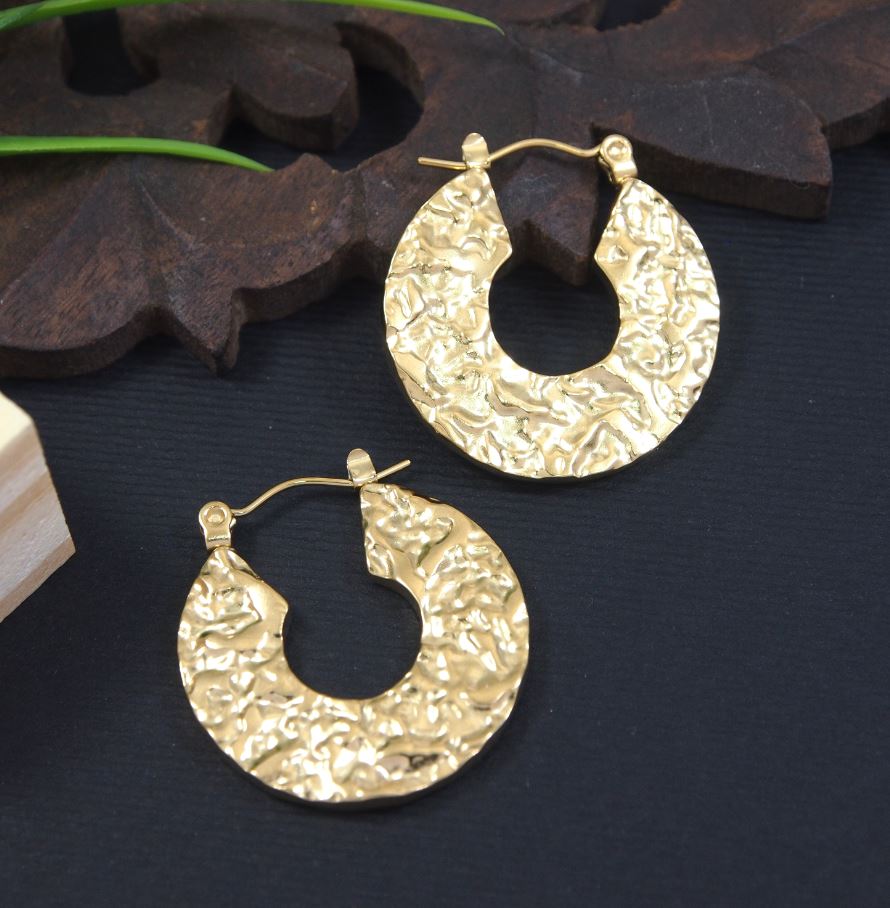 Tarohi JewelsStainless Steel Anti Tarnish Gold Plated Hoops Earring- STNER 5321