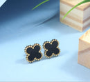 Tarohi JewelsStainless Steel Anti Tarnish Black and White Clover Stud Earrings - STNER 5338