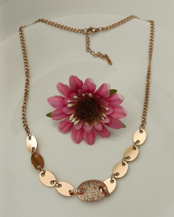 Stainless Steel Rosegold Plated Disc Necklace-STNK 2617