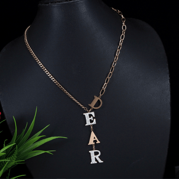 Stainless Steel Rosegold Plated DEAR Written Chain Necklace- STNK 3071