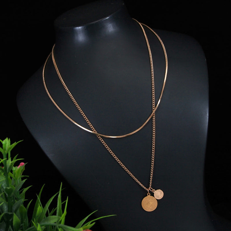 Tarohi Jewels Stainless Steel Gold/Rosegold Plated Layered Coin Necklace- STNK 3970