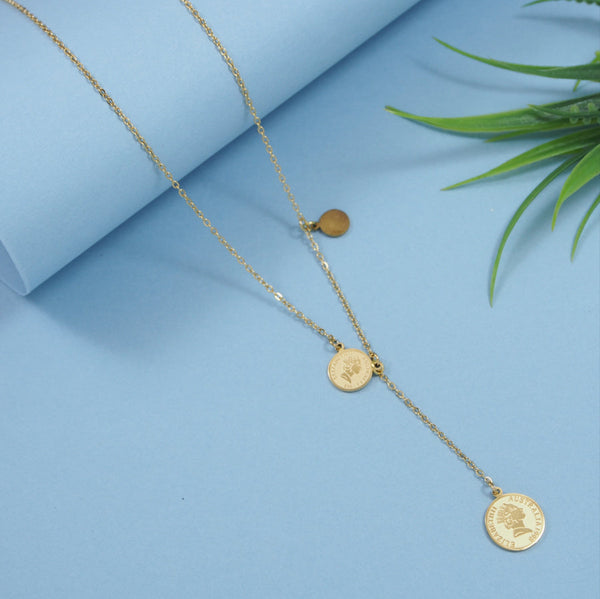 Tarohi Jewels Stainless Steel Gold Plated Tri Coin Necklace- STNK 3988