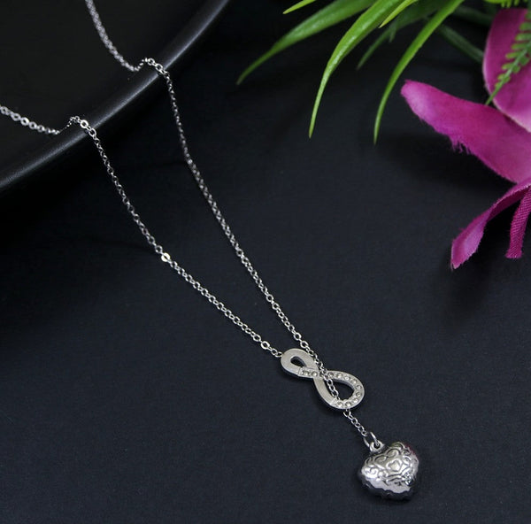 Tarohi Jewels Stainless Steel Silver Plated Infinite White Shell Heart pendant Necklace-STNK 4072