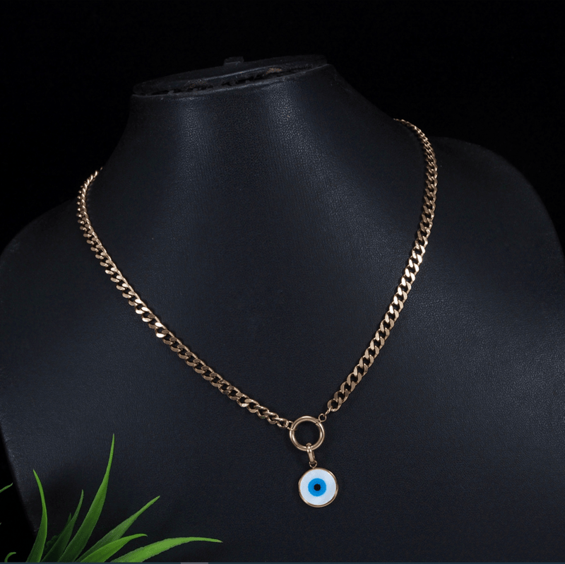 Stainless Steel Rosegold Plated Evil Eye Chain Necklace - STNK 3074