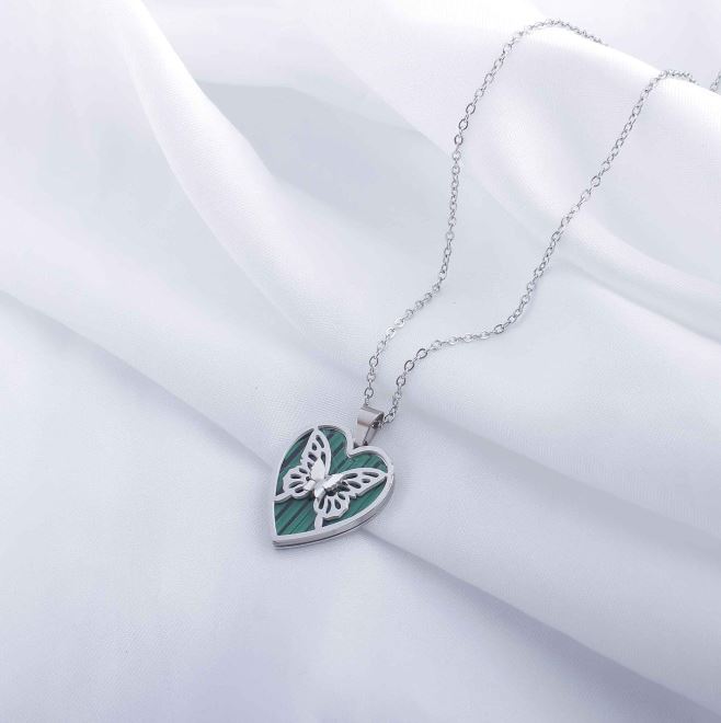 Tarohi JewelsStainless Steel Heart Inside Butterfly Pendent Necklace - STNK 5019