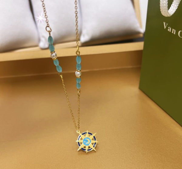 Tarohi JewelsStainless Steel Enamel Star Bead Pendent Necklace- STNK 5026