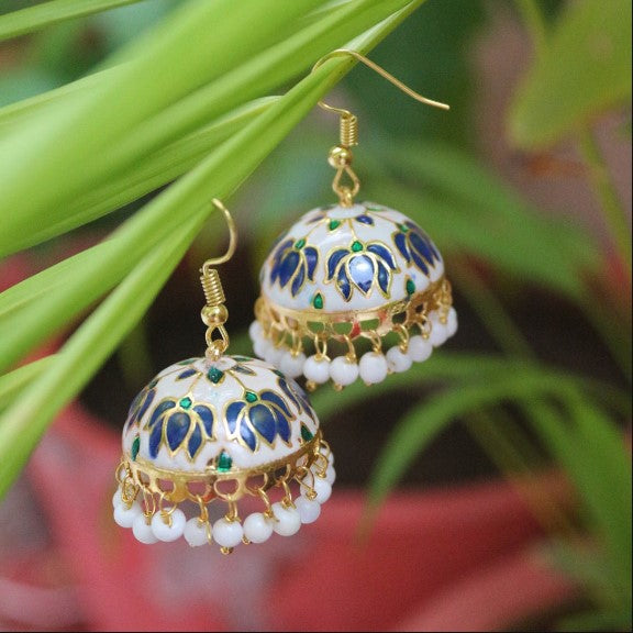 H K Fashion Gold Plated Meenakari Jhumki Earrings(Assorted Color)