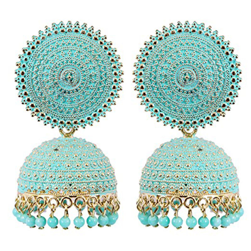 Subhag Alankar Sea Green Attractive Kundan Jhumki earrings ideal for festive wear