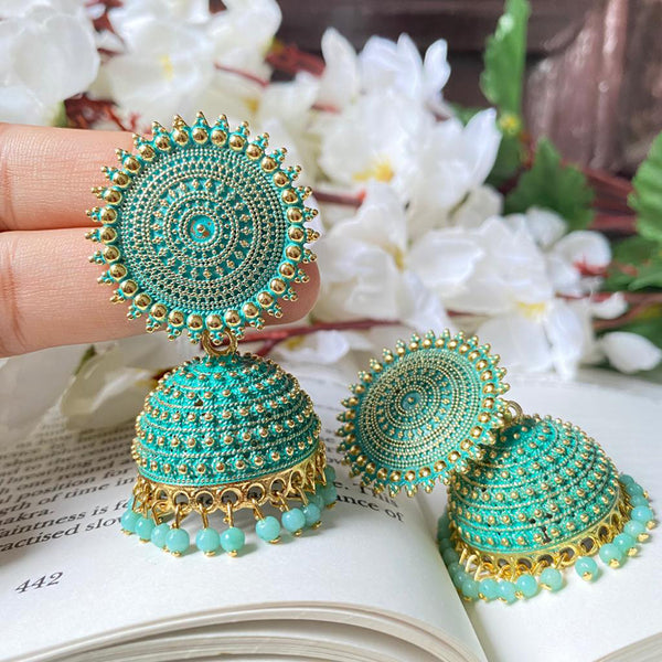Subhag Alankar Sea Green Attractive Kundan Jhumki earrings ideal for festive wear