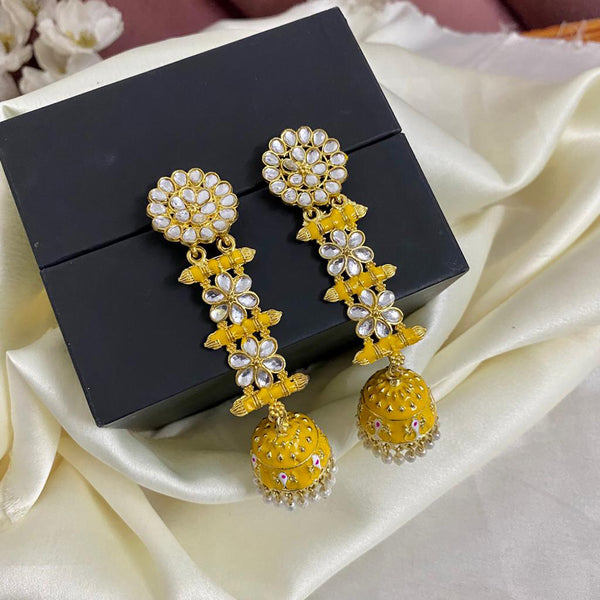 Subhag Alankar Yellow Trendy Latkan Style Seedhi Jhumki Earrings
