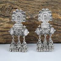 Bevy Pearls Oxidised Plated Traditional Jhumki Earrings