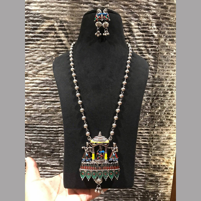 Bevy Pearls Oxidised Plated  Doli Meenakari Long Necklace