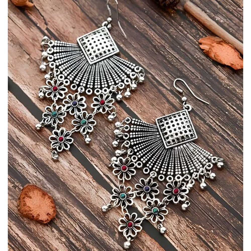 Bevy Pearls Elegant Oxidised Plated Pota Stone Dangler Earrings