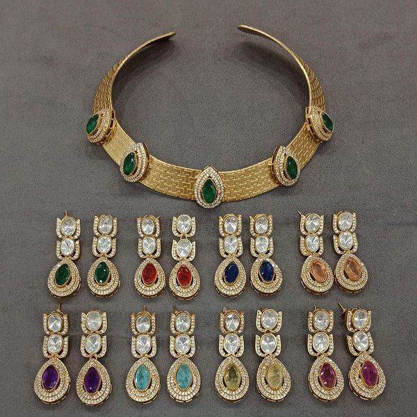 JewelTreeTz Gold Plated Polki Kundan Stone Necklace Set