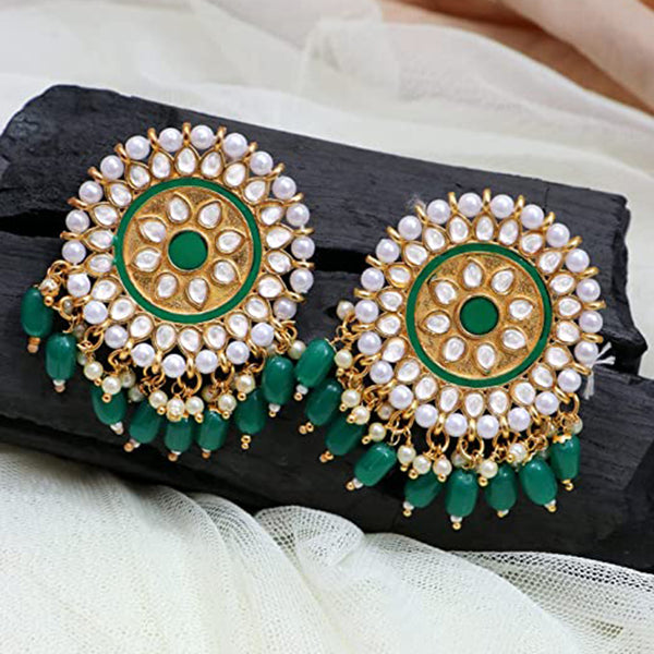 Subhag Alankar Green Attractive Party Earrings Moti Tops Artificial Alloy Stud Earring