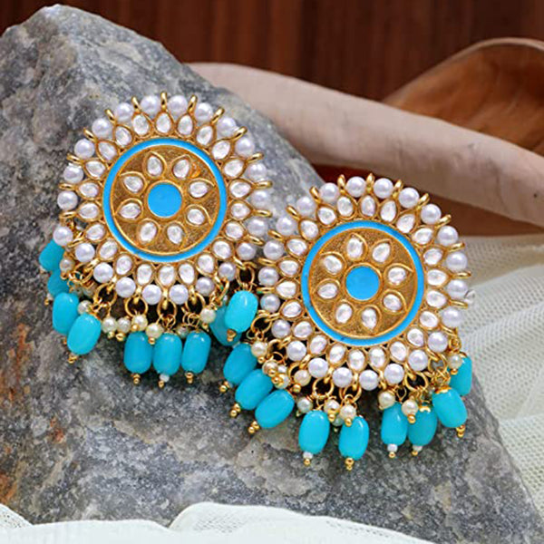 Subhag Alankar Light Blue Attractive Party Earrings Moti Tops Artificial Alloy Stud Earring