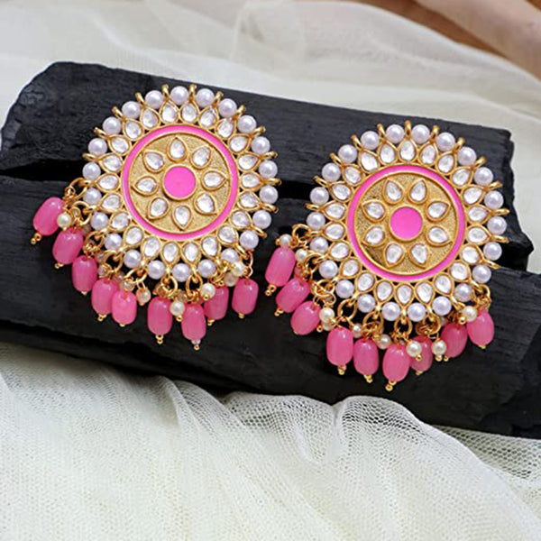 Subhag Alankar Pink Attractive Party Earrings Moti Tops Artificial Alloy Stud Earring