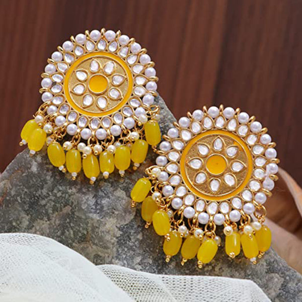 Subhag Alankar Yellow Attractive Party Earrings Moti Tops Artificial Alloy Stud Earring