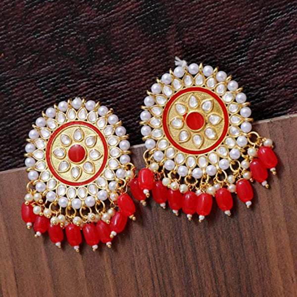Subhag Alankar Red Attractive Party Earrings Moti Tops Artificial Alloy Stud Earring