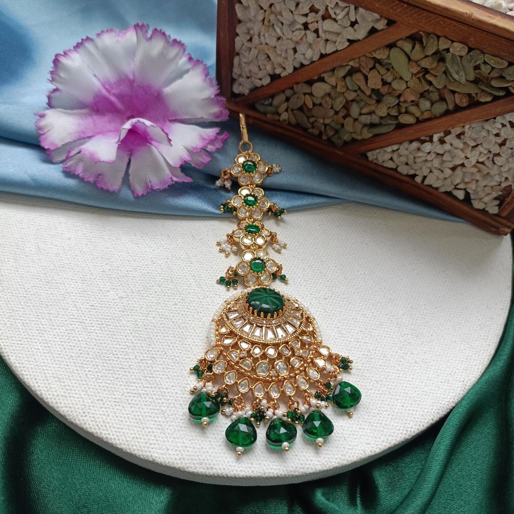 Arham Gold Plated Polki Kundan And Pearl Beads Maangtikka