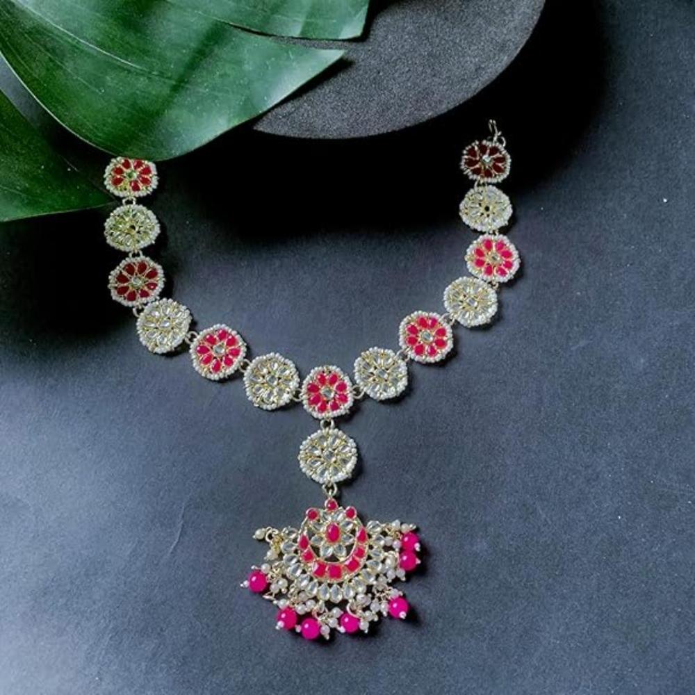 Etnico Gold Plated Floral Kundan & Pearl Sheeshphool/SheeshPatti for Women (T2066Q)