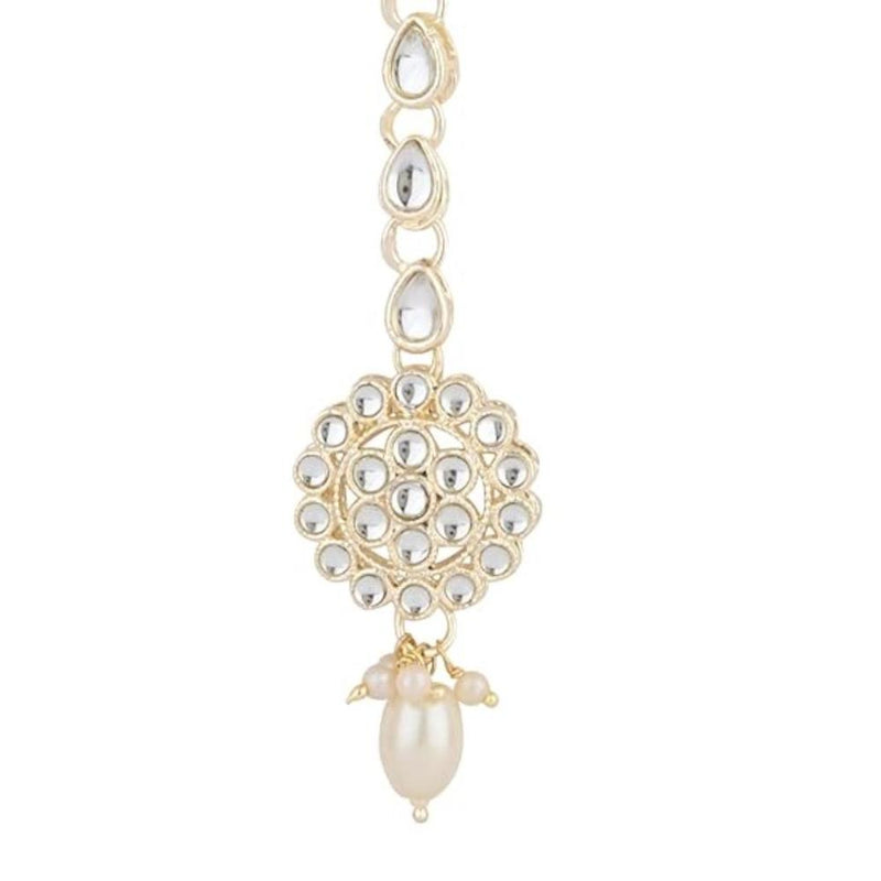 Etnico Gold Plated Traditional Kundan & Pearl Maang Tikka For Women (T2165W)