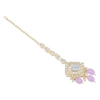 Etnico Gold Plated Traditional Kundan & Pearl Maang Tikka For Women (T2167Pu)