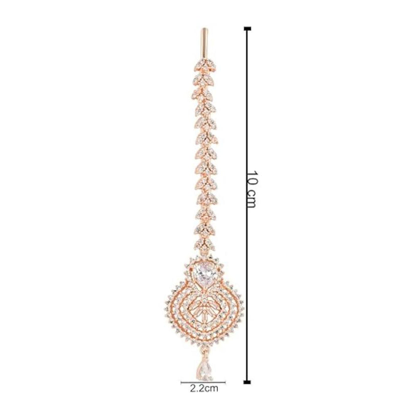 Etnico Rose Gold Plated Cubic Zirconia American Diamond Teardrop Maang Tikka For Women (T2171W)