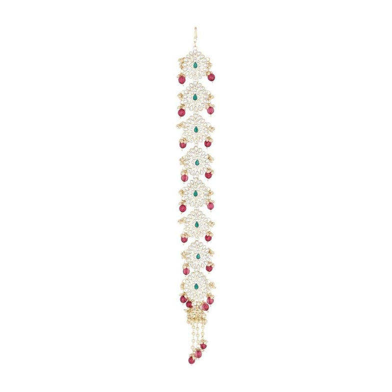 Etnico Gold Plated Traditional White Kundan & Pearl Paranda/Hair Braid Pin Choti For Bridal Perfect for Wedding (T2174WiG)