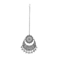 Etnico Silver Oxidised Ghungroo Maang Tikka For Women (T2182OX)