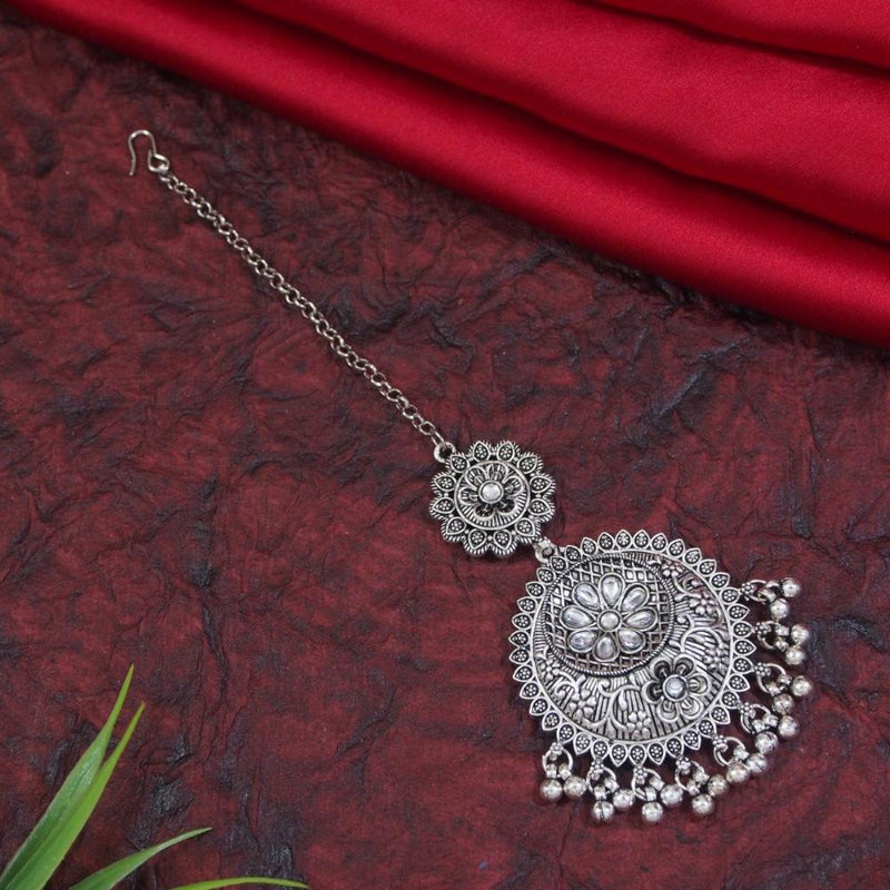 Etnico Silver Oxidised Ghungroo Maang Tikka For Women (T2183OX)