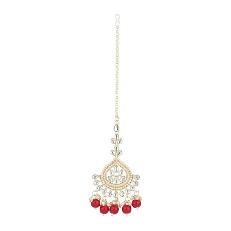 Etnico Gold Plated Traditional Kundan & Pearl Maang Tikka for Women (T3015M)