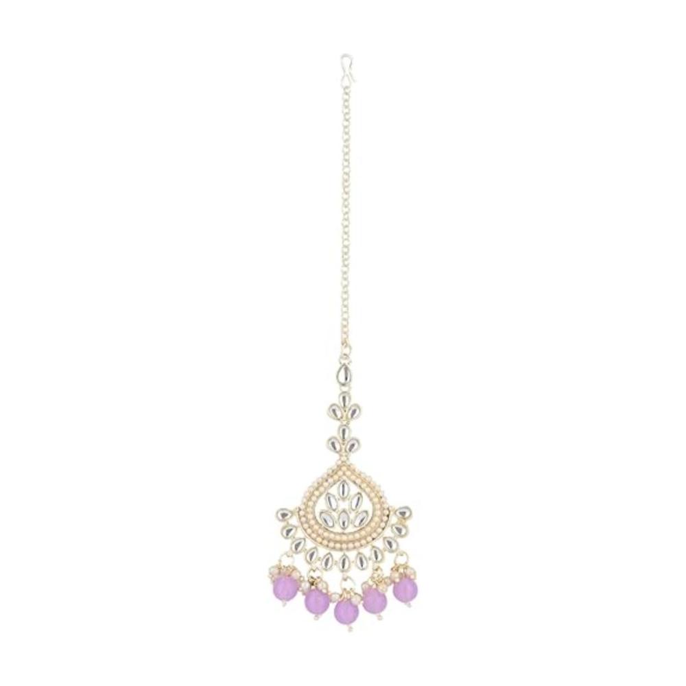 Etnico Gold Plated Traditional Kundan & Pearl Maang Tikka for Women (T3015Pu)