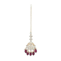 Etnico Gold Plated Traditional Kundan & Pearl Maang Tikka For Women (T3020Wi)