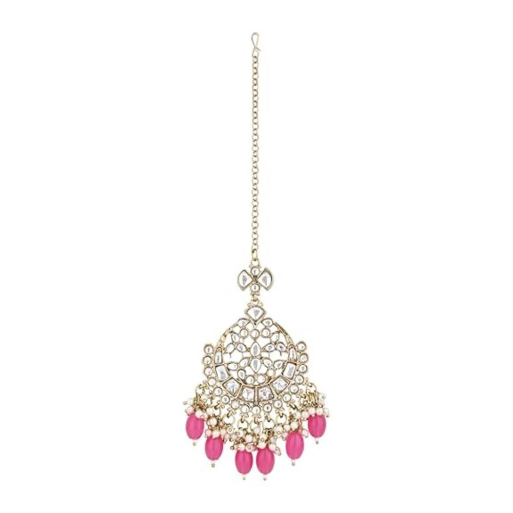 Etnico Gold Plated Traditional Kundan & Pearl Maang Tikka For Women (T3157(Pi)