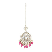 Etnico Gold Plated Traditional Kundan & Pearl Maang Tikka For Women (T3157(Pi)